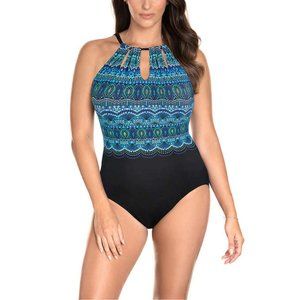 NWT Miradonna Women's Swimsuit by Miraclesuit | Blue and black Size 16